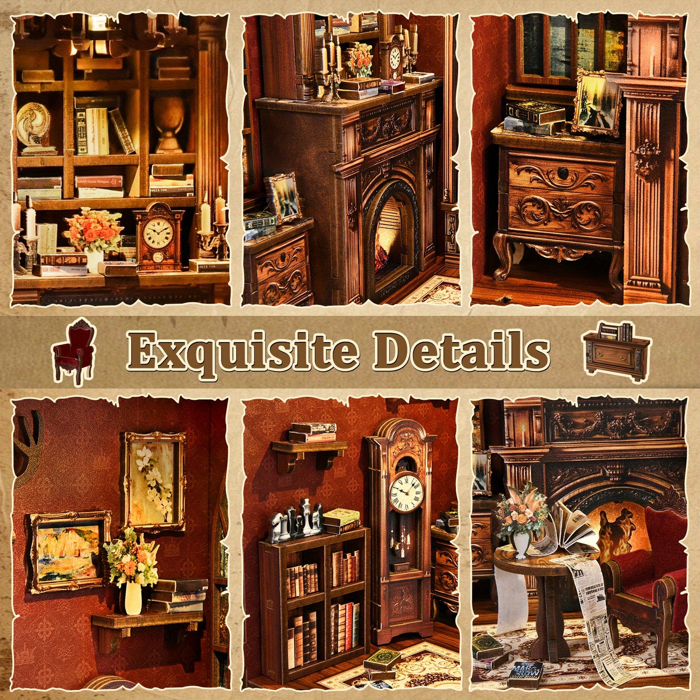 Twilight Library DIY 3D Book Nook Kit - Handmade Wooden Puzzle