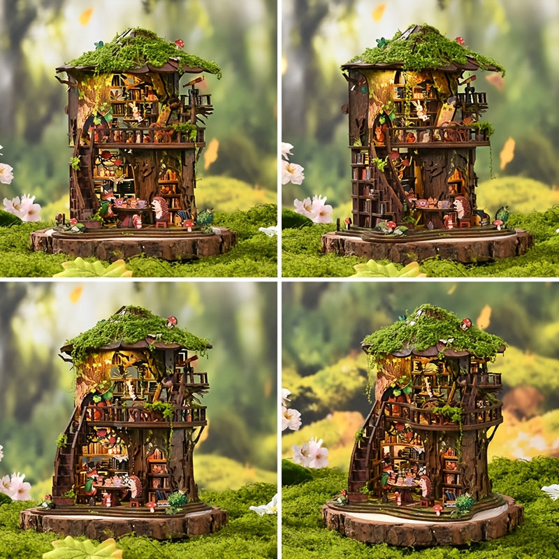3D wooden modular building model, forest cabin style, exquisite ornament, a top choice for home and office decoration, beautiful gift, LED light