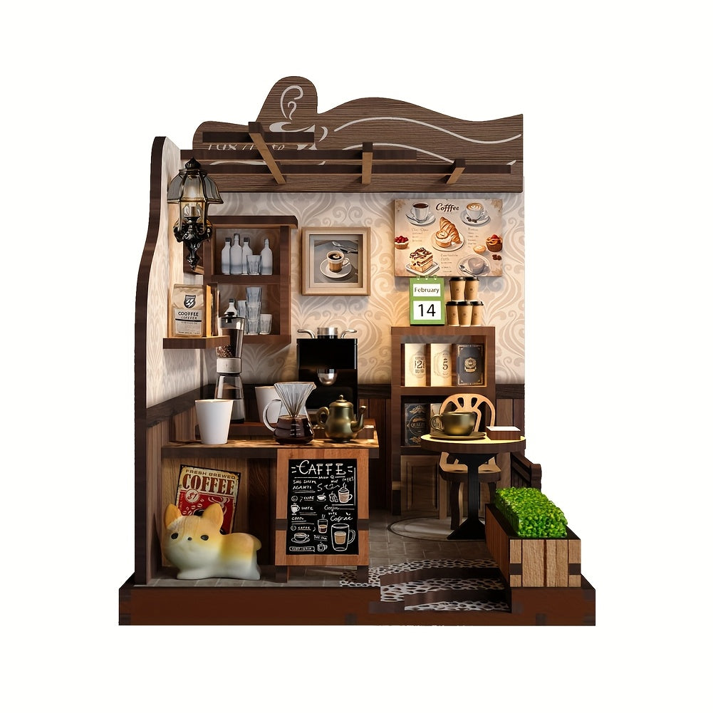 Dollhouse, puzzle assembly, bookshelf and desktop decoration, suitable as holiday gifts for Thanksgiving, Valentine's Day, birthdays and other festivals (tools, glue and batteries not included).