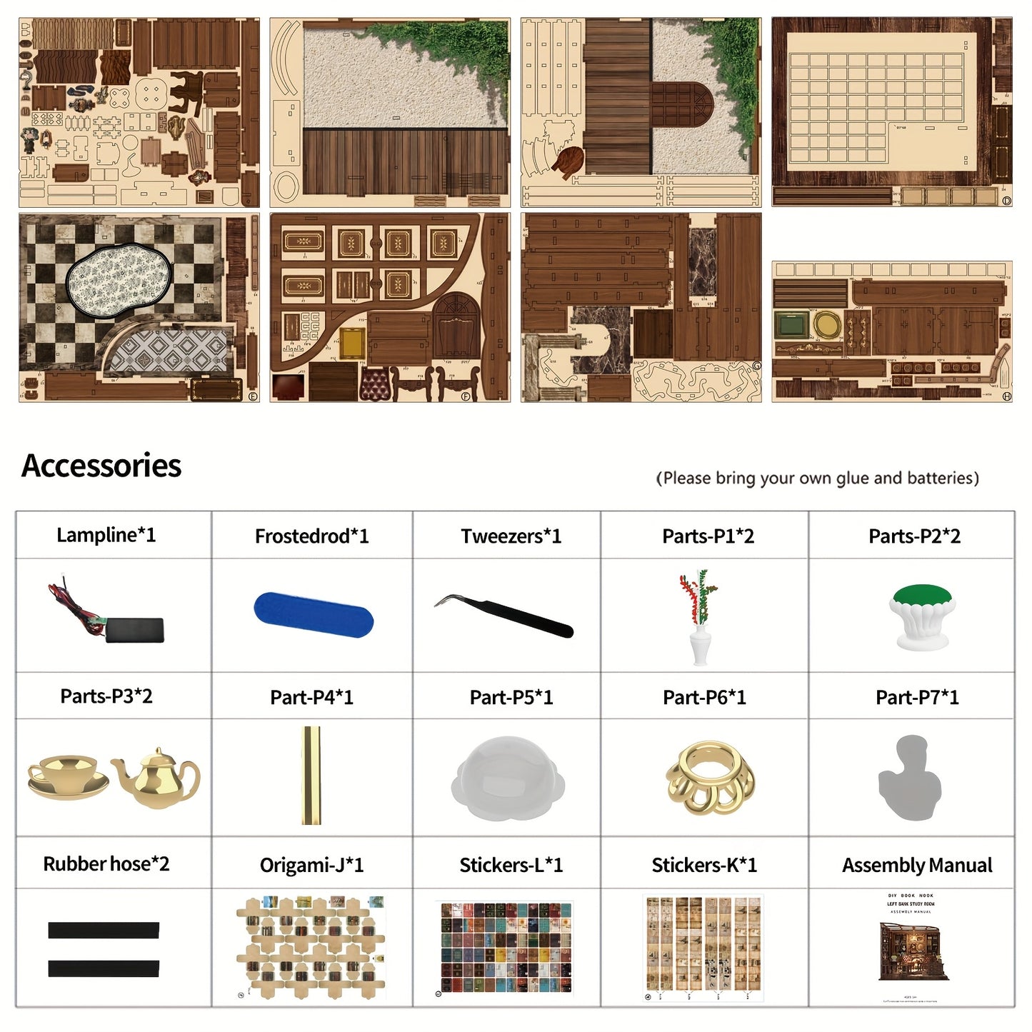 3D Wooden DIY Mini Puzzle Set with LED, perfect for decorating a corner of your study with a dollhouse or bookshelf, a small miniature house model craft kit, a creative gift for teenage boys and girls.