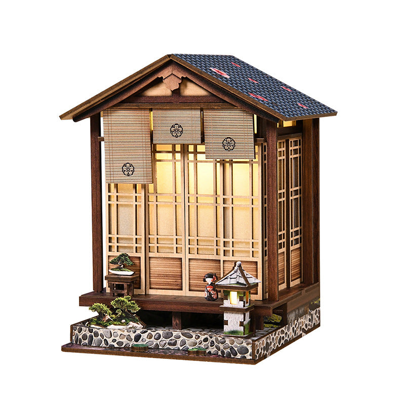 Handmade Wooden Moss Lamp Bookend & Courtyard 3D DIY Dollhouse Kit