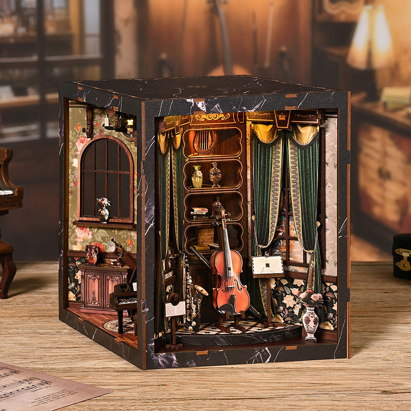 DIY 3D Bookend Kit, Book Nook Kit, DIY Miniature Dollhouse Bookend Kit - European Music Box, 3D Building Model Kit, 3D Puzzle Bookend, Insert Decoration, DIY Miniature Bookend Craft Model, 3D Educational Miniature Bookend House, Birthday Gift for Fam