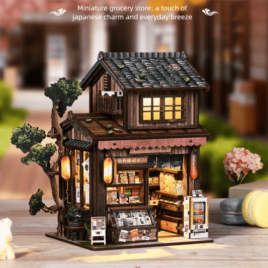 Spring Market Bookstore Set, 3D Wooden Puzzle Miniature House, Vintage Grocery Store Bookshelf Decoration, Adult Craft Set, Stress Relief Hobby Kit, Creative Birthday Gift, Desktop House Scene Ornament, Home Decor, Rustic Shop Model