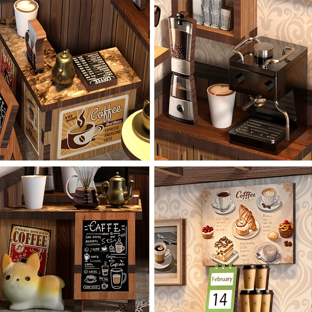 Dollhouse, puzzle assembly, bookshelf and desktop decoration, suitable as holiday gifts for Thanksgiving, Valentine's Day, birthdays and other festivals (tools, glue and batteries not included).