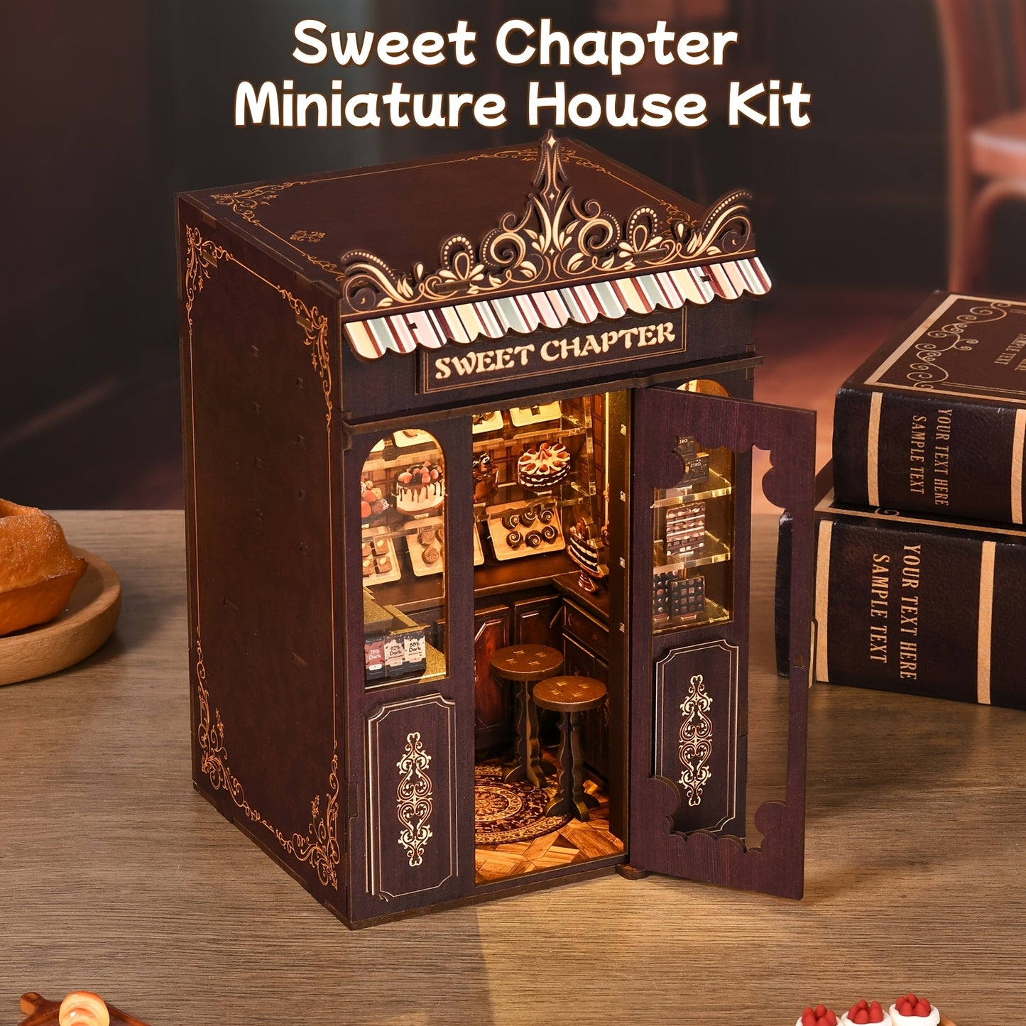 3D bookend, DIY wooden puzzle, sweet chapter bread house, bookshelf decoration, handmade gift for adults and teenagers, local delivery, Christmas gift, holiday gift, birthday gift for friends and family.
