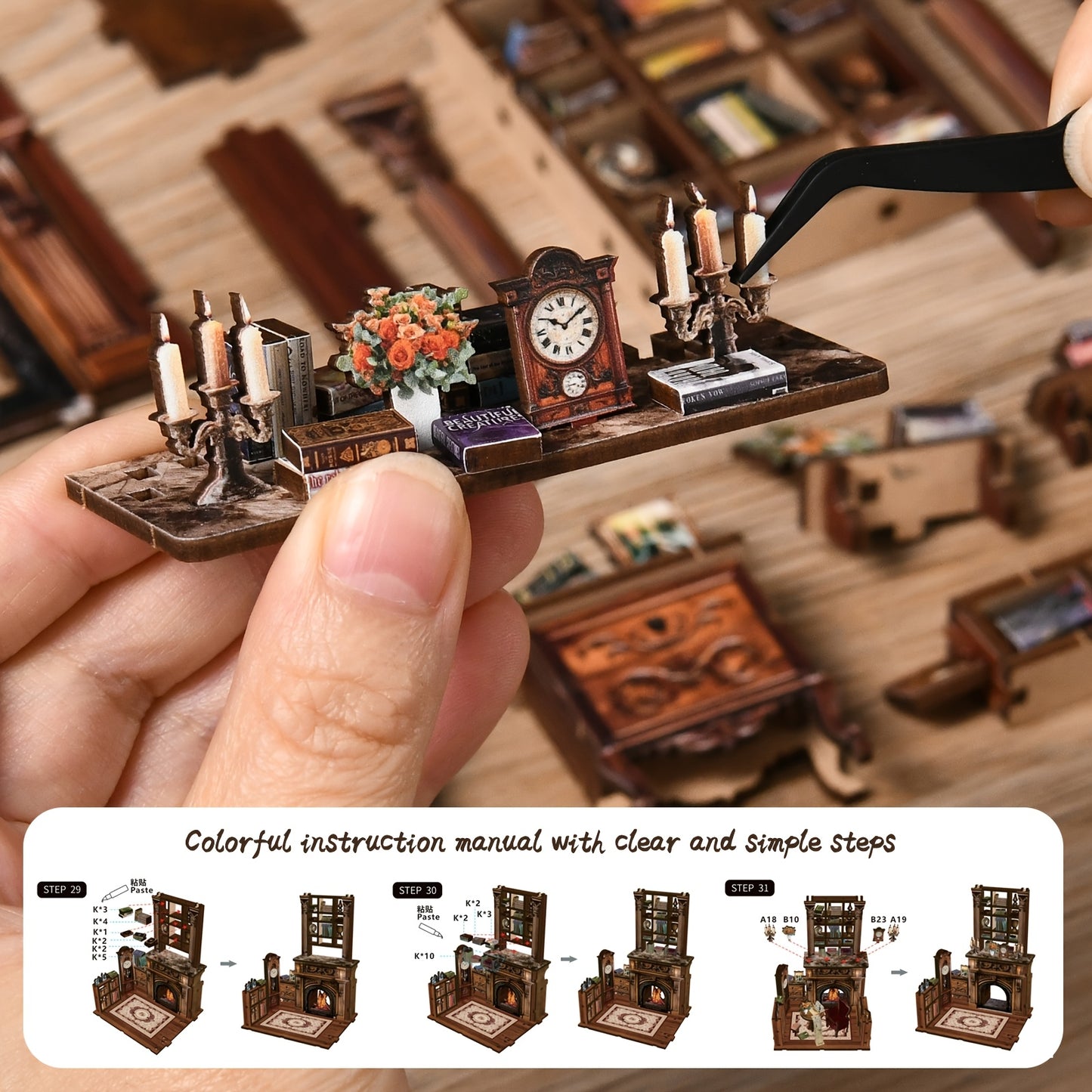 3D bookend, wooden 3D puzzle, glow-in-the-dark bookcase, DIY craft, gift for teenagers and adults, suitable for ages 14 and up, local delivery.
