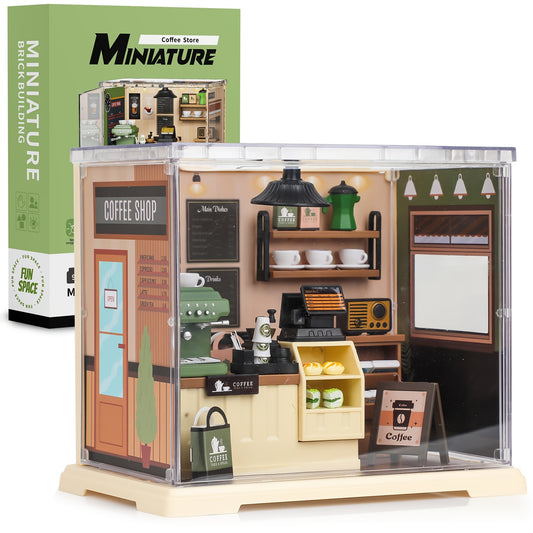 DIY Mini Coffee Shop Set with Furniture - Creative handmade model for room decorating, perfect for interactive craft activities for adults and families, and a unique birthday gift idea.