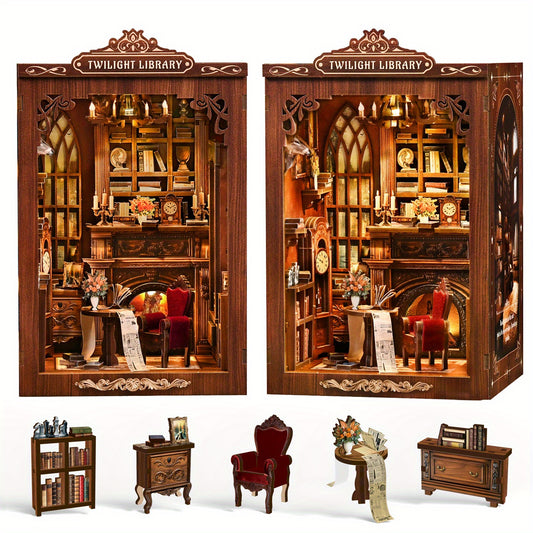 Twilight Library DIY 3D Book Nook Kit - Handmade Wooden Puzzle