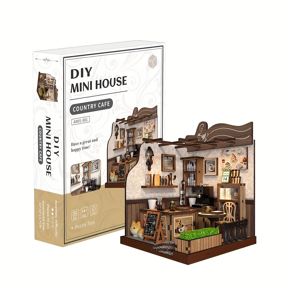 Dollhouse, puzzle assembly, bookshelf and desktop decoration, suitable as holiday gifts for Thanksgiving, Valentine's Day, birthdays and other festivals (tools, glue and batteries not included).