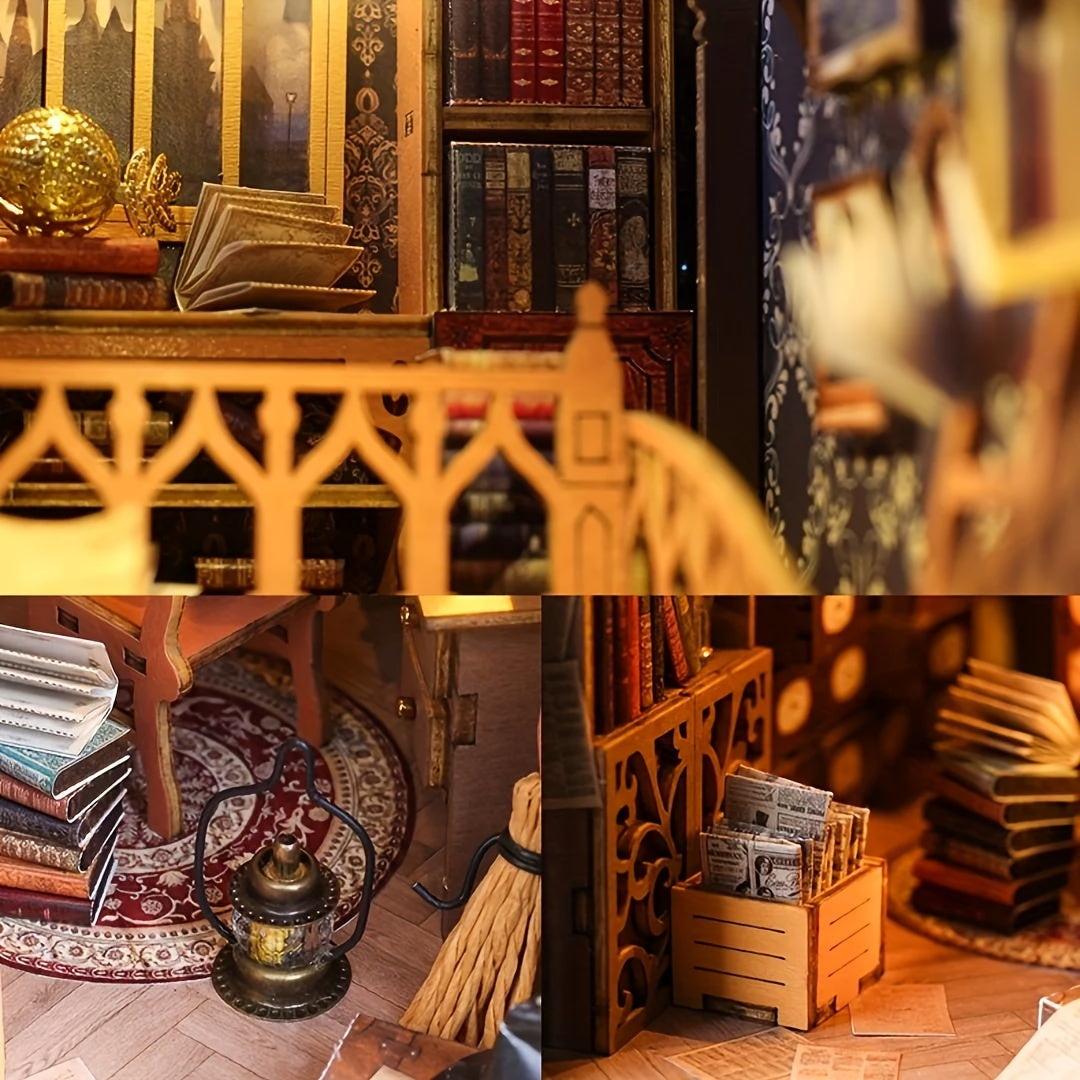 DIY Book Nook Dollhouse Assembly Handmade Magic Bookshelf Decoration Creative Craft, Handmade DIY Bookend Miniature World, Book House Model Building Kit Insert Decoration, Home Decor Book Ornament Stand for Bookshelf, Dollhouse Handicraft Hobby Adult