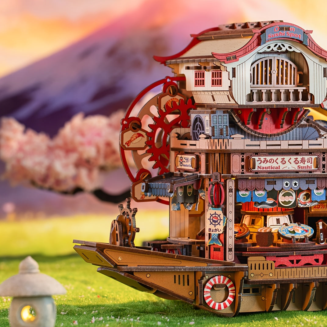 DIY Sushi Boat Assembled House Model Ornament, 3D Puzzle, Dynamic Mechanical Model, Ideal Gift for Christmas, Halloween, Valentine's Day, Easter, and Birthdays.