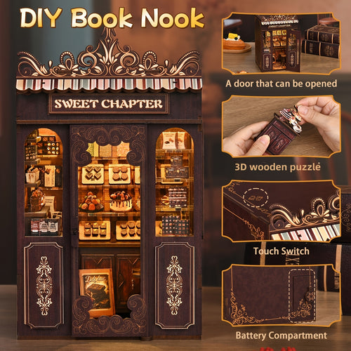 3D bookend, DIY wooden puzzle, sweet chapter bread house, bookshelf decoration, handmade gift for adults and teenagers, local delivery, Christmas gift, holiday gift, birthday gift for friends and family.