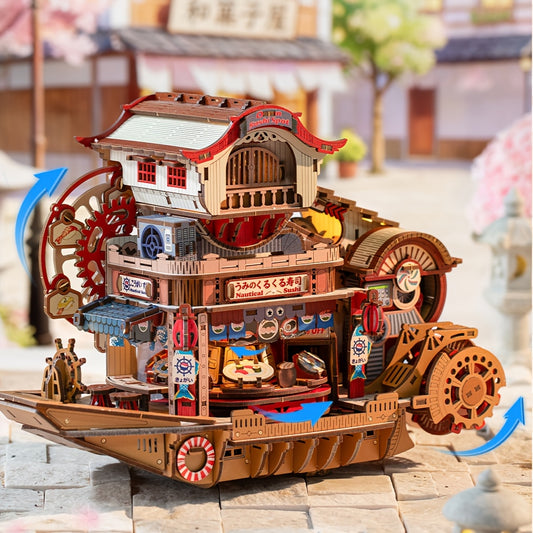 DIY Sushi Boat Assembled House Model Ornament, 3D Puzzle, Dynamic Mechanical Model, Ideal Gift for Christmas, Halloween, Valentine's Day, Easter, and Birthdays.