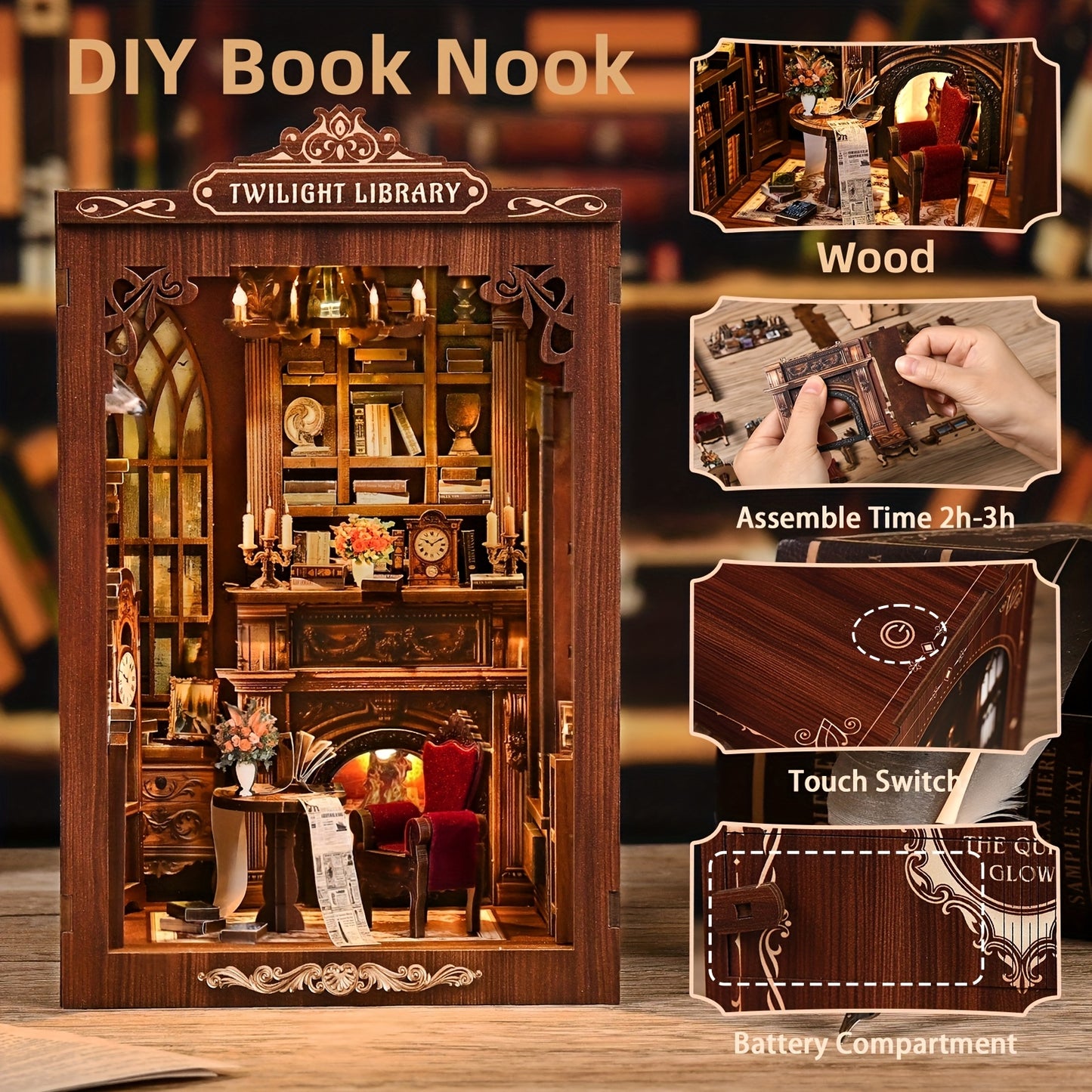3D bookend, wooden 3D puzzle, glow-in-the-dark bookcase, DIY craft, gift for teenagers and adults, suitable for ages 14 and up, local delivery.