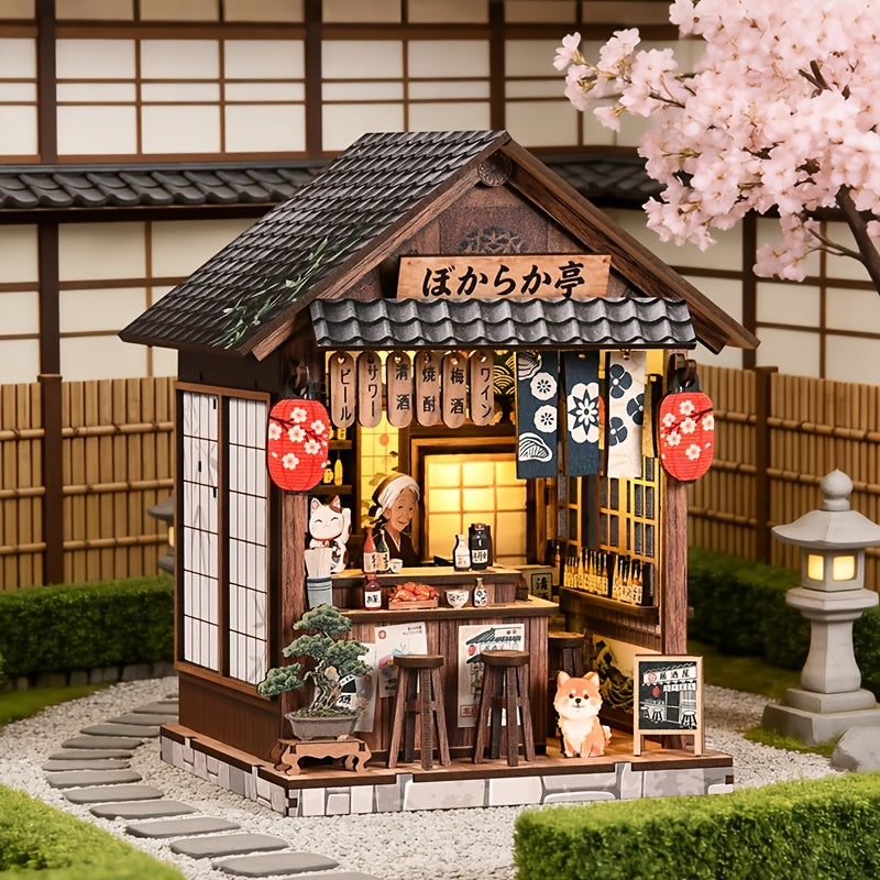 3D stereoscopic assembly Japanese izakaya dollhouse model, desktop ornament, creative handmade gift for adults, exquisite stress-relieving decoration, Easter gift, wooden 3D puzzle.
