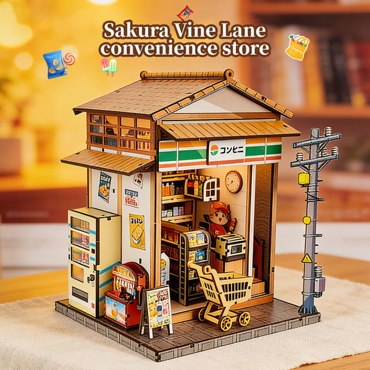 3D wooden puzzle model book stand in Sakura Vine Lane convenience store