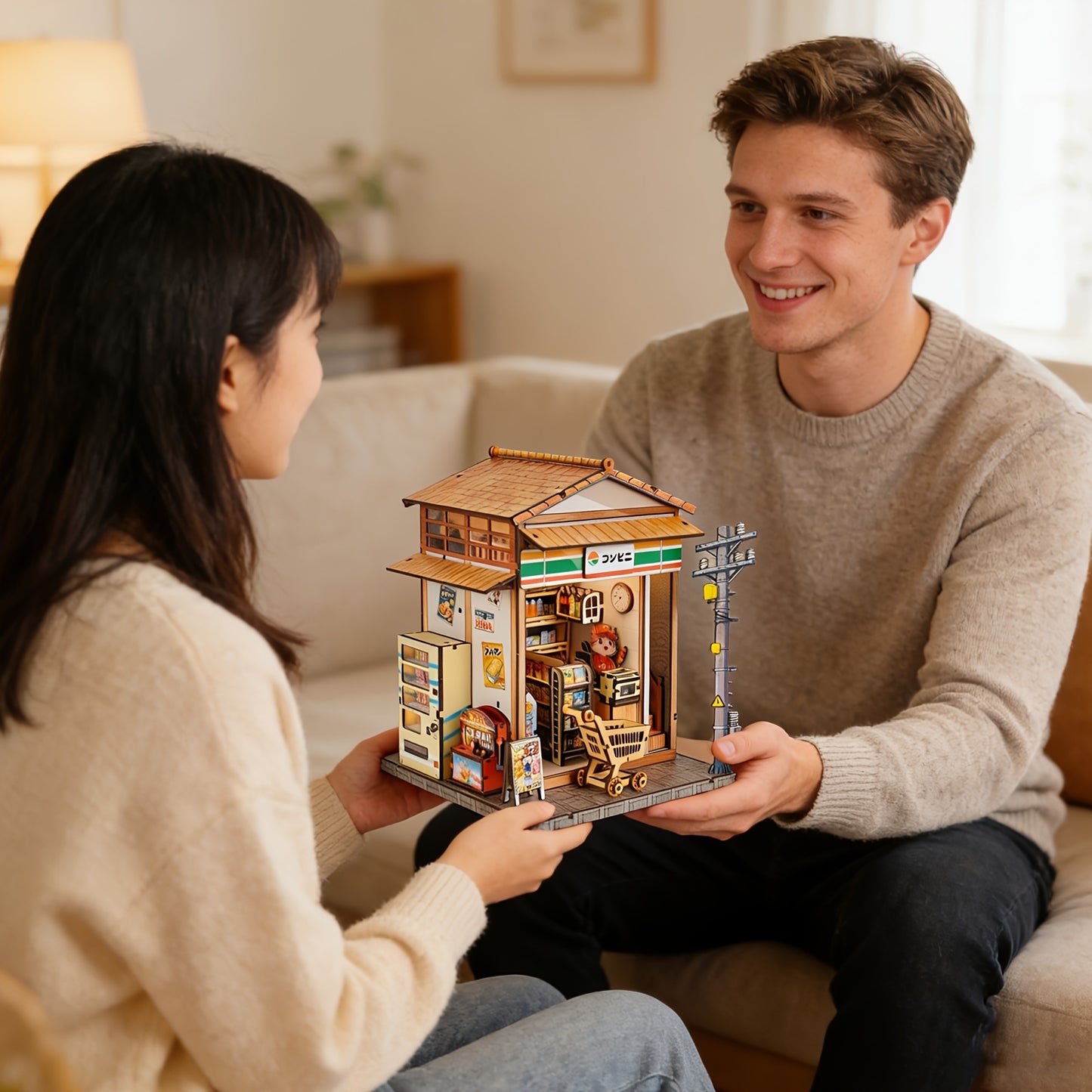 3D wooden puzzle model book stand in Sakura Vine Lane convenience store