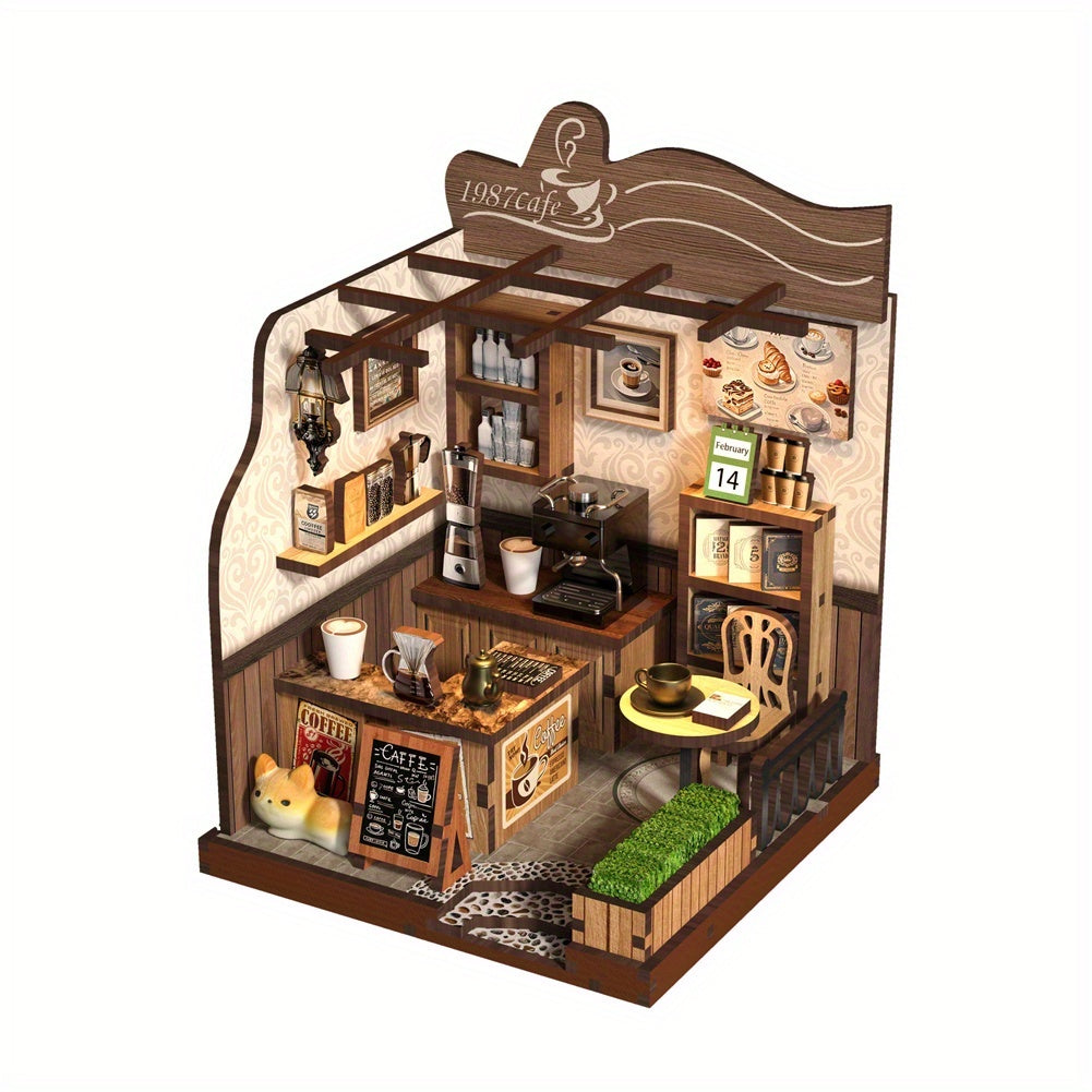 Dollhouse, puzzle assembly, bookshelf and desktop decoration, suitable as holiday gifts for Thanksgiving, Valentine's Day, birthdays and other festivals (tools, glue and batteries not included).