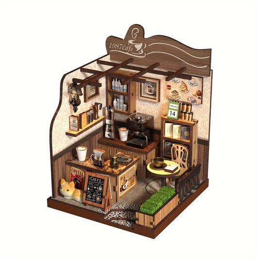 Dollhouse, puzzle assembly, bookshelf and desktop decoration, suitable as holiday gifts for Thanksgiving, Valentine's Day, birthdays and other festivals (tools, glue and batteries not included).