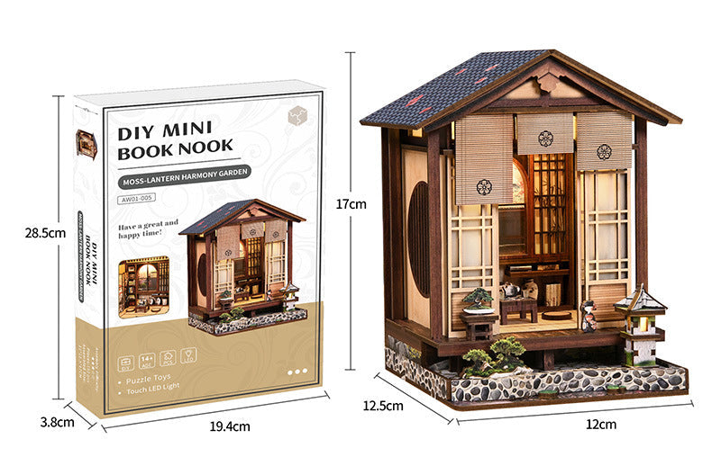 Handmade Wooden Moss Lamp Bookend & Courtyard 3D DIY Dollhouse Kit