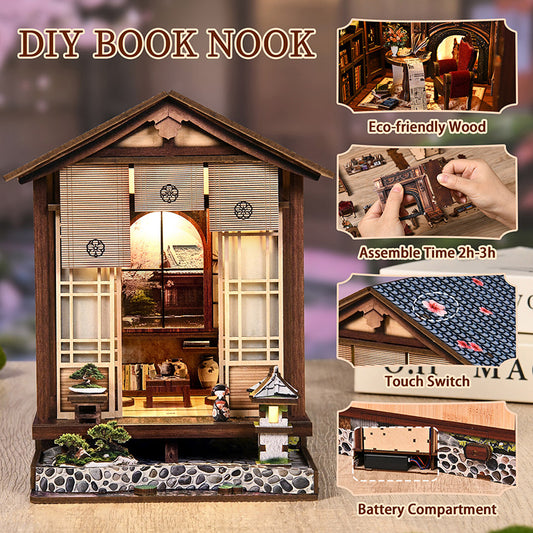 Handmade Wooden Moss Lamp Bookend & Courtyard 3D DIY Dollhouse Kit