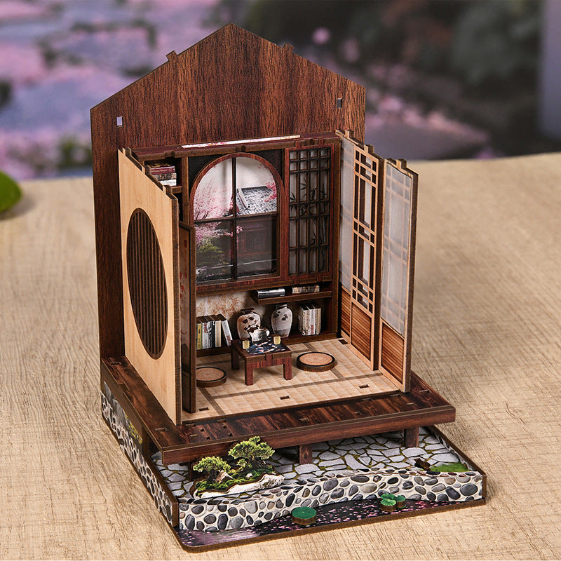 Handmade Wooden Moss Lamp Bookend & Courtyard 3D DIY Dollhouse Kit