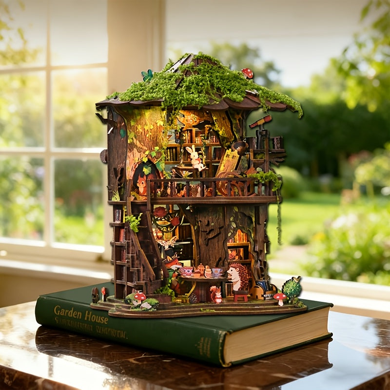 3D wooden modular building model, forest cabin style, exquisite ornament, a top choice for home and office decoration, beautiful gift, LED light