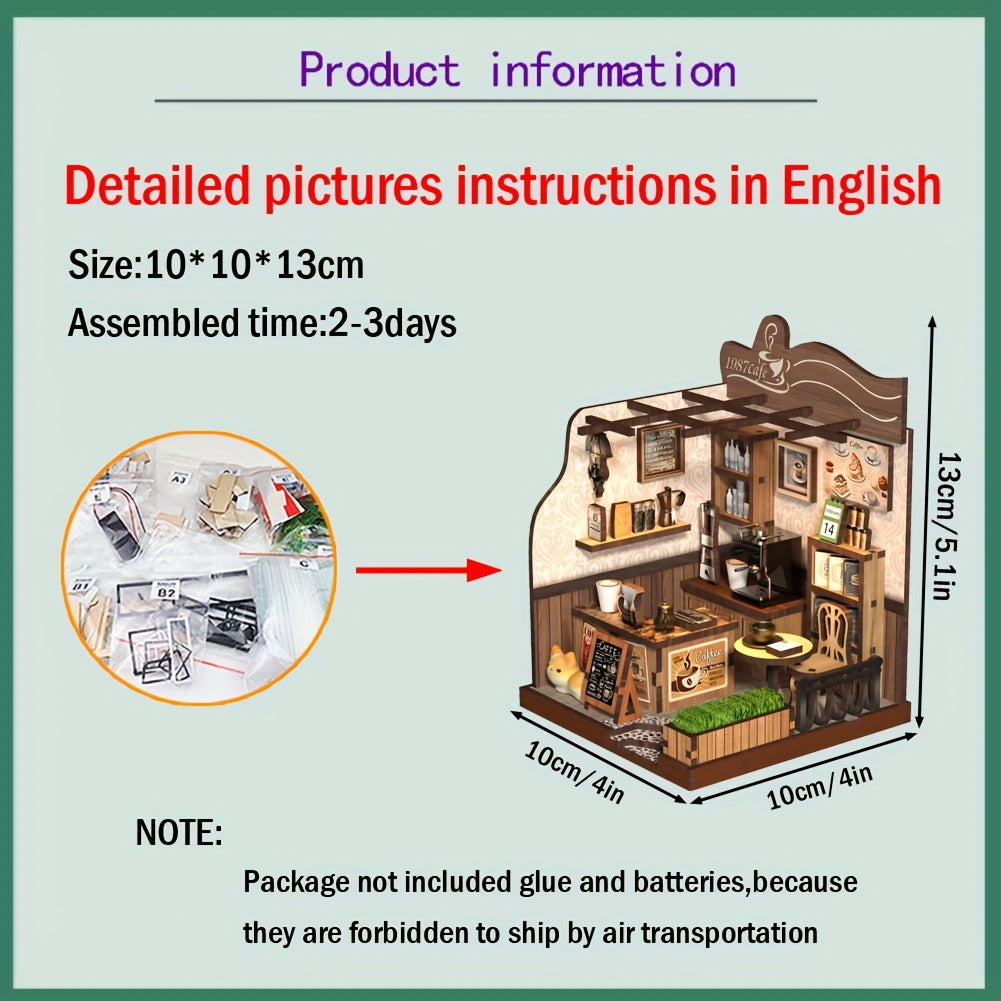 Dollhouse, puzzle assembly, bookshelf and desktop decoration, suitable as holiday gifts for Thanksgiving, Valentine's Day, birthdays and other festivals (tools, glue and batteries not included).