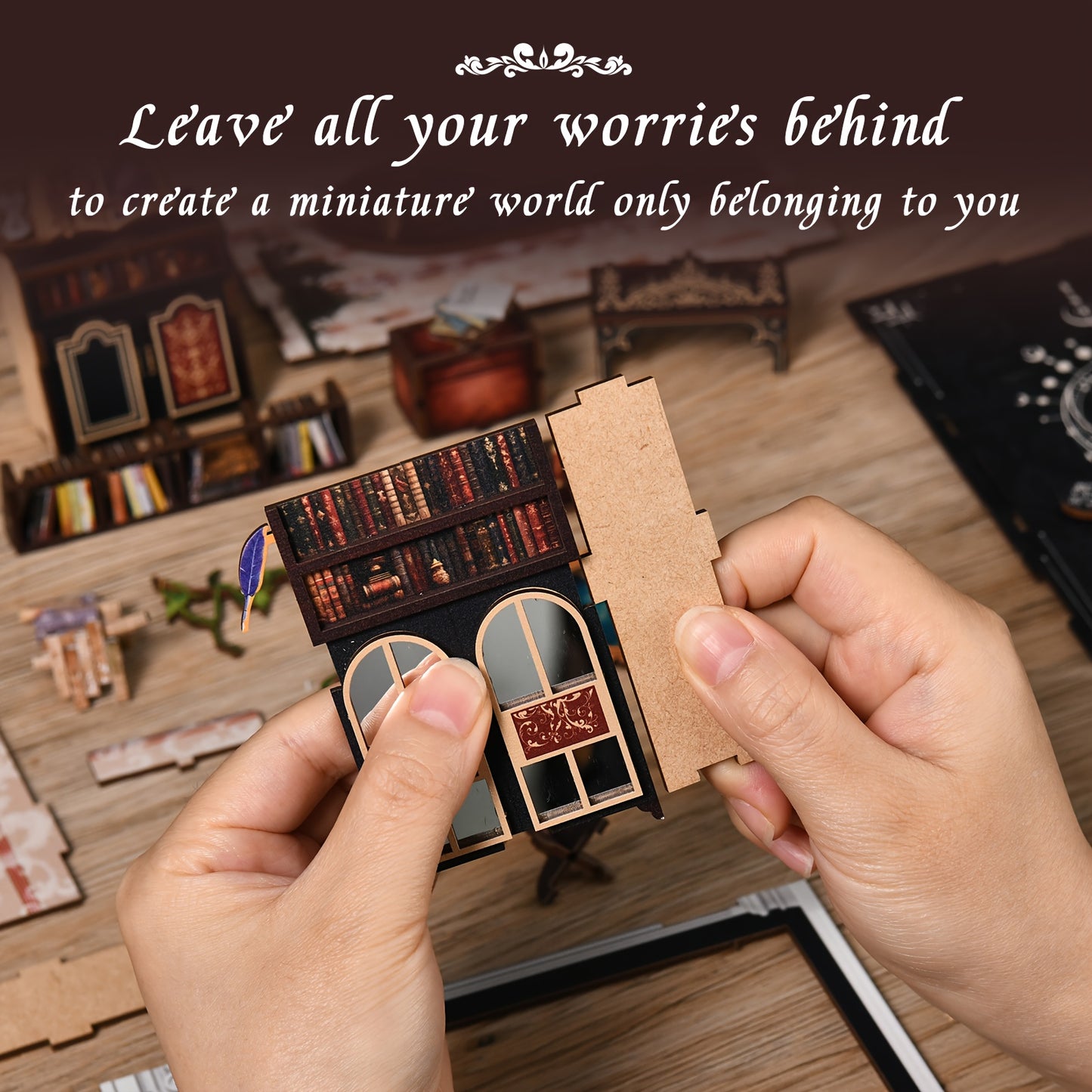 DIY Book Nook, 3D Wooden Puzzle, Magic Book Mirror, Bookshelf Decoration, Immersive Assembly Experience, Gift for DIY Craft Enthusiasts, Adults, Teenagers, 14+, Suitable for Beginners