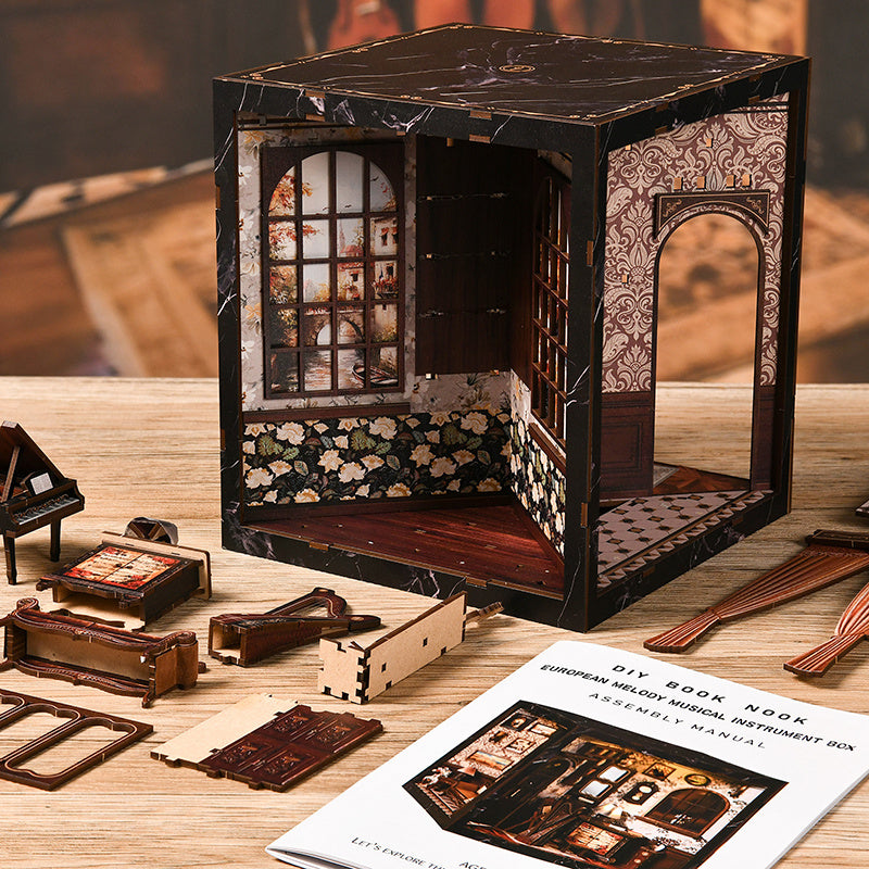 DIY 3D Bookend Kit, Book Nook Kit, DIY Miniature Dollhouse Bookend Kit - European Music Box, 3D Building Model Kit, 3D Puzzle Bookend, Insert Decoration, DIY Miniature Bookend Craft Model, 3D Educational Miniature Bookend House, Birthday Gift for Fam