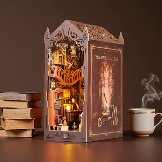 DIY Book Nook Dollhouse Assembly Handmade Magic Bookshelf Decoration Creative Craft, Handmade DIY Bookend Miniature World, Book House Model Building Kit Insert Decoration, Home Decor Book Ornament Stand for Bookshelf, Dollhouse Handicraft Hobby Adult