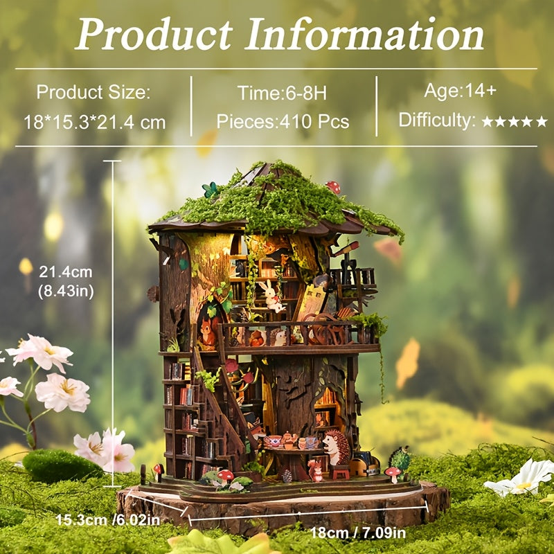 3D wooden modular building model, forest cabin style, exquisite ornament, a top choice for home and office decoration, beautiful gift, LED light