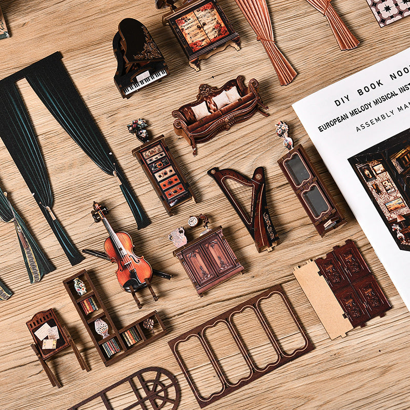 DIY 3D Bookend Kit, Book Nook Kit, DIY Miniature Dollhouse Bookend Kit - European Music Box, 3D Building Model Kit, 3D Puzzle Bookend, Insert Decoration, DIY Miniature Bookend Craft Model, 3D Educational Miniature Bookend House, Birthday Gift for Fam