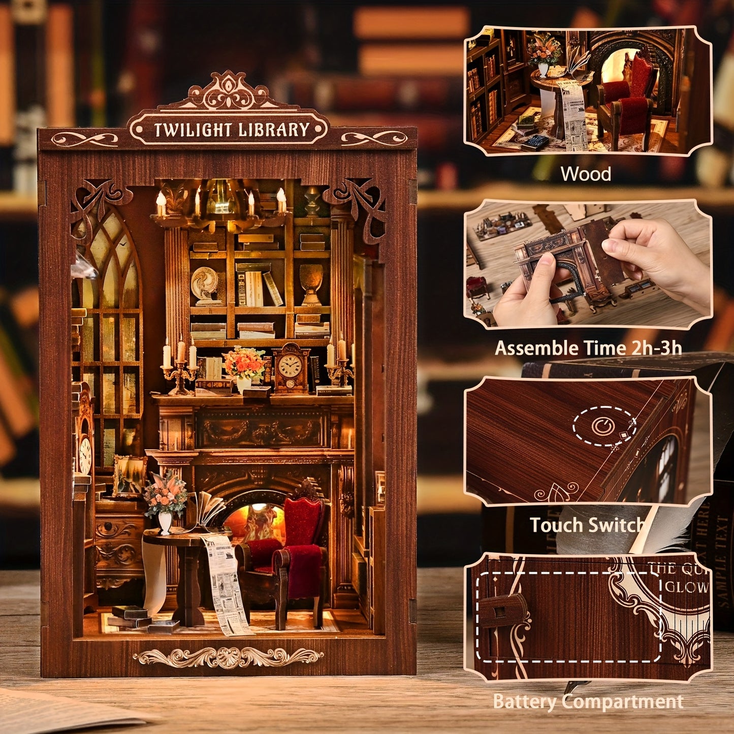 Twilight Library DIY 3D Book Nook Kit - Handmade Wooden Puzzle
