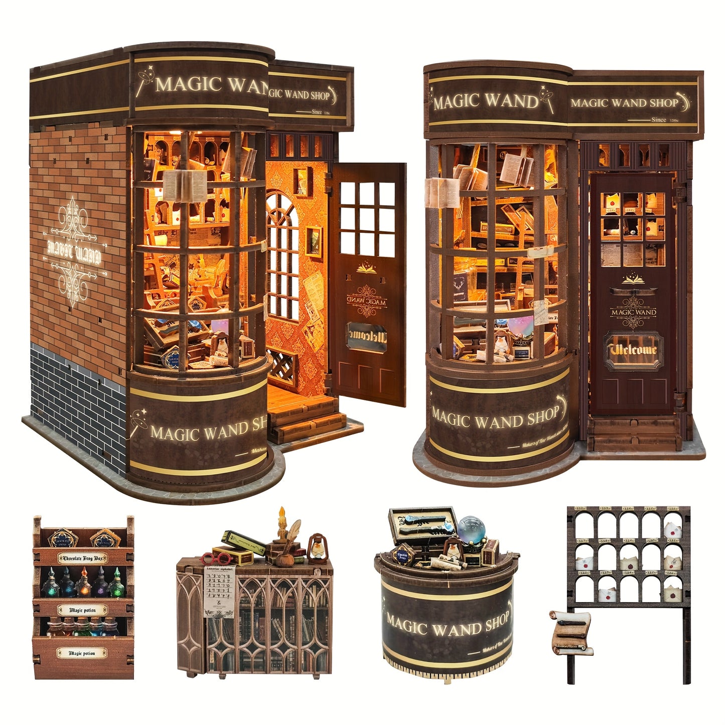 Magic Wand Shop Wooden Assembled Bookends: Handmade 3D model bookshelves that combine the functions of a practical bookend and an artistic display piece, suitable for interior decoration and as a gift for friends and family.
