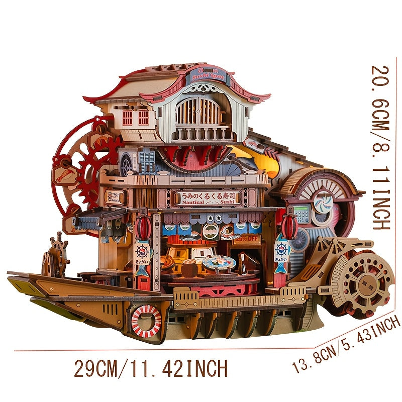 DIY Sushi Boat Assembled House Model Ornament, 3D Puzzle, Dynamic Mechanical Model, Ideal Gift for Christmas, Halloween, Valentine's Day, Easter, and Birthdays.