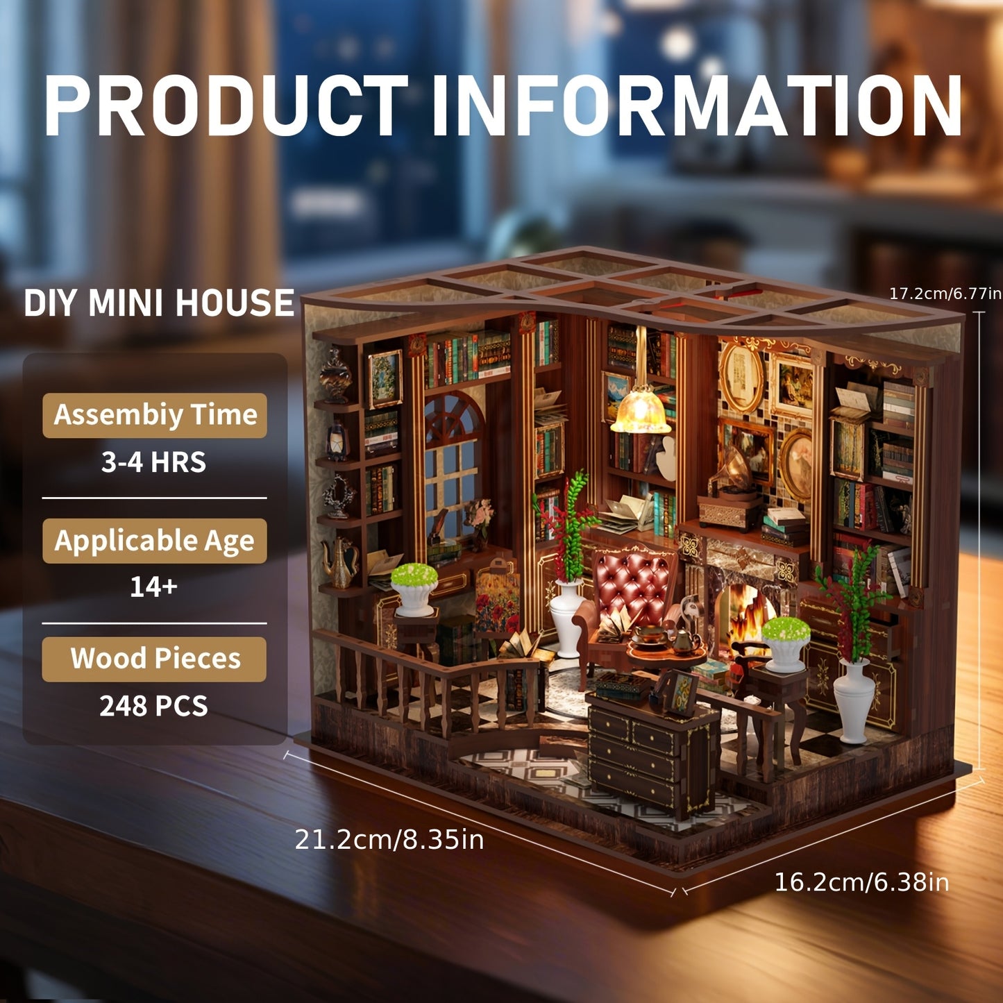 3D Wooden DIY Mini Puzzle Set with LED, perfect for decorating a corner of your study with a dollhouse or bookshelf, a small miniature house model craft kit, a creative gift for teenage boys and girls.